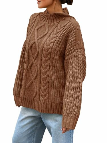 Saodimallsu Womens Oversized Cable Knit Sweaters 2025 Fall Winter Trendy Button Up Turtleneck Chu... | Amazon (US)
