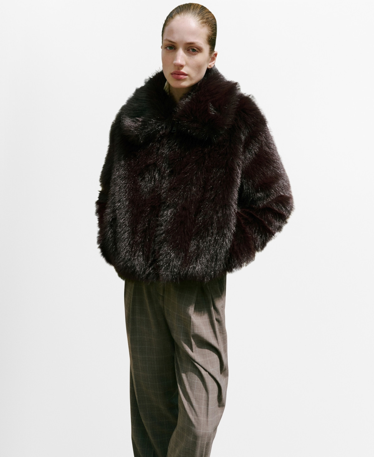 Mango Women's Faux Fur Collar Jacket - Brown | Macy's