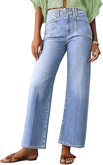Astylish Womens Wide Leg Jeans High Waisted Stretchy Buttoned Denim Pants Trendy 2025 with Pocket | Amazon (US)