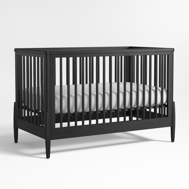 Bodie Ebonized Black Oak Wood Convertible Baby Crib with Toddler Bed Rail + Reviews | Crate & Kid... | Crate & Barrel