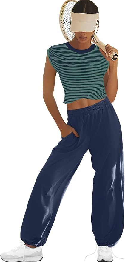LAMISSCHE Womens Loungewear Set 2 Piece Outfits Sets Cropped Tops and Wide Leg Pants with Pockets... | Amazon (US)