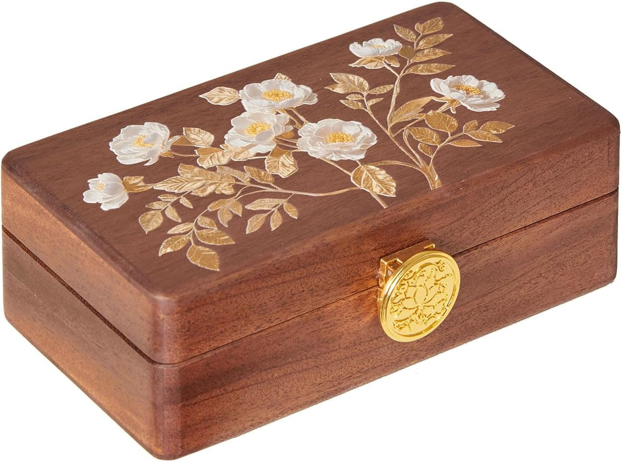 Travel Jewelry Case Small Wood Jewelry Organizer Jewelry Box for Women (Nut-Brown Print) | Amazon (US)