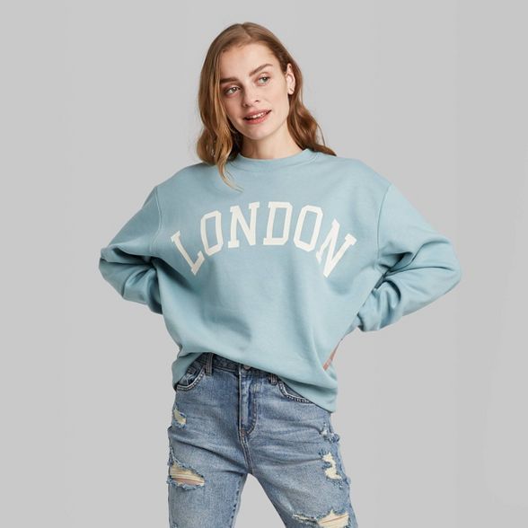 Women's Oversized Crewneck Sweatshirt London Graphic - Wild Fable™ Teal Blush | Target