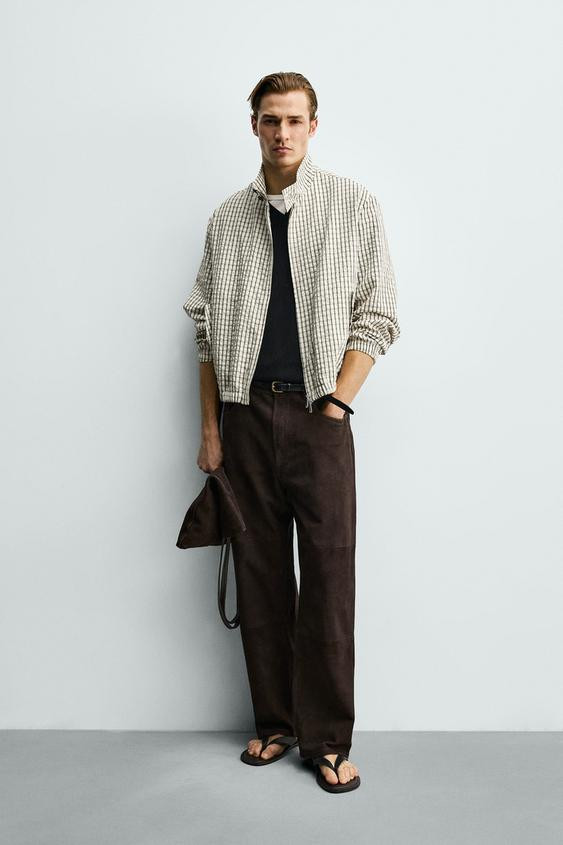 CROPPED FIT CHECK TEXTURED JACKET | Zara UK