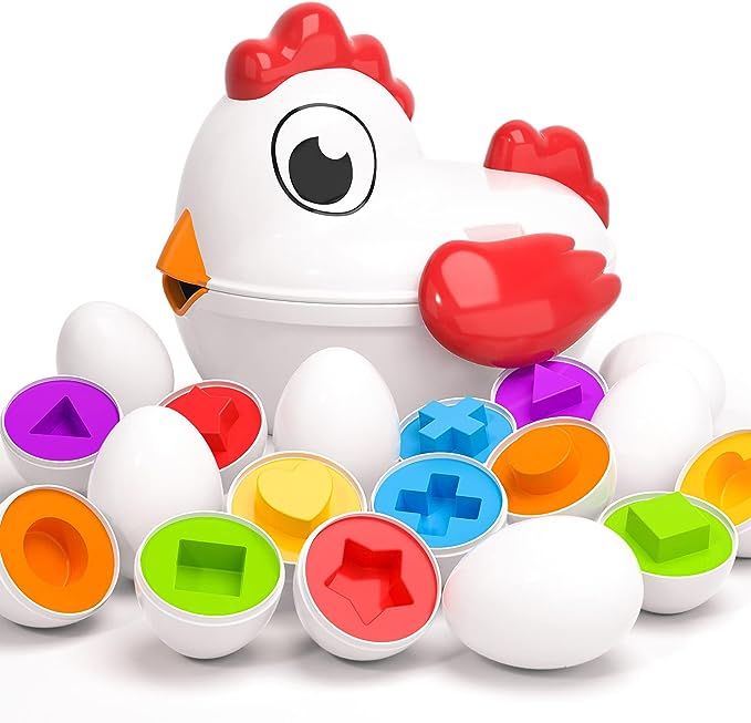 TEMI Toddler Chicken Easter Eggs Toys - Color Matching Game Shape Sorter with 6 Toy Eggs for Kids... | Amazon (US)