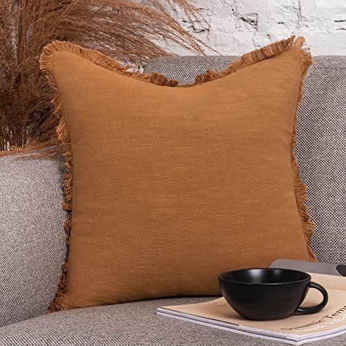 Inspired Ivory Linen Pillow Cover 18x18 Inch - Rustic Decorative Mustard Yellow Throw Pillow Cove... | Amazon (US)