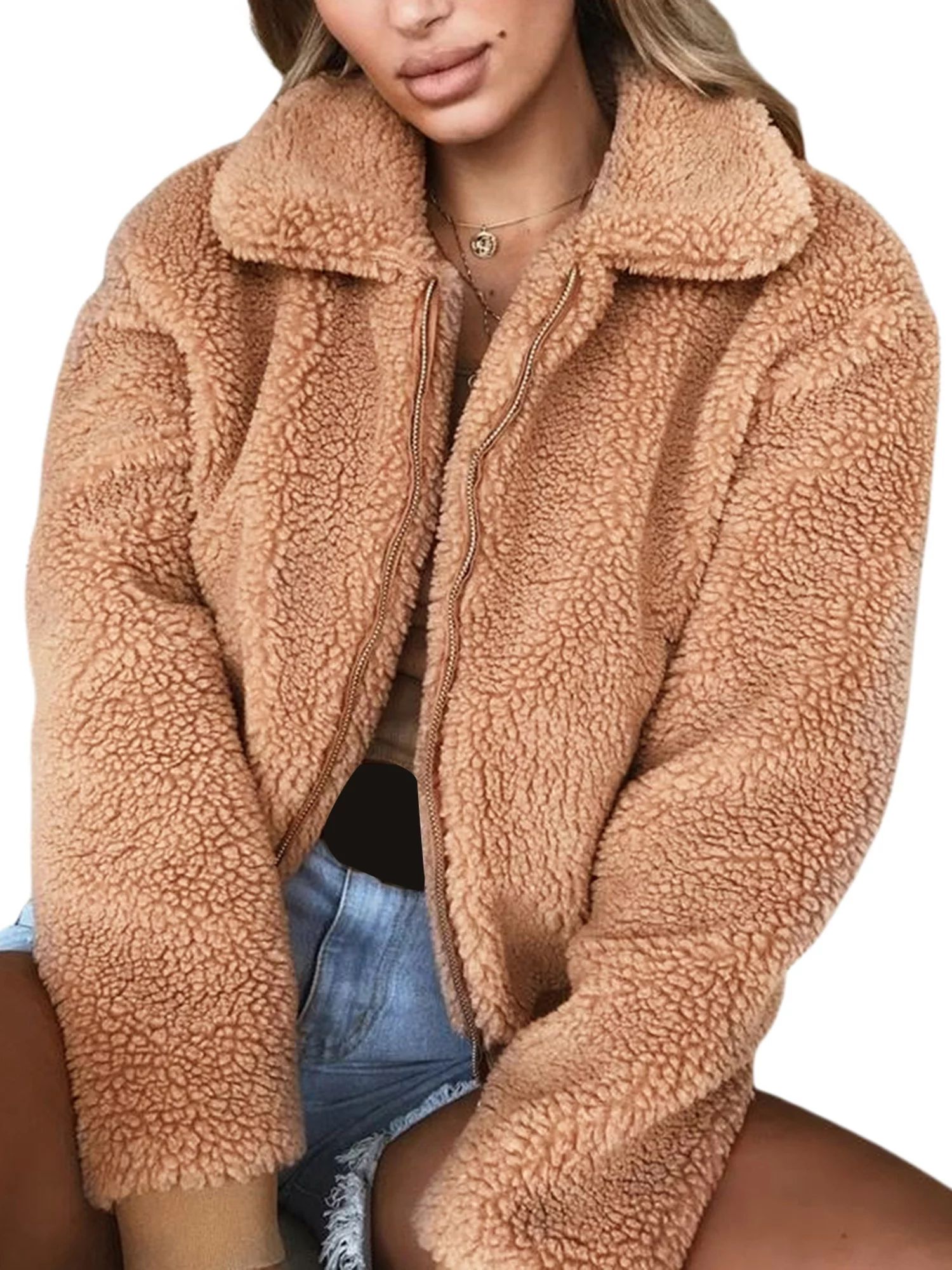 Pudcoco Womens Thick Warm Pocket Fleece Jacket - Walmart.com | Walmart (US)