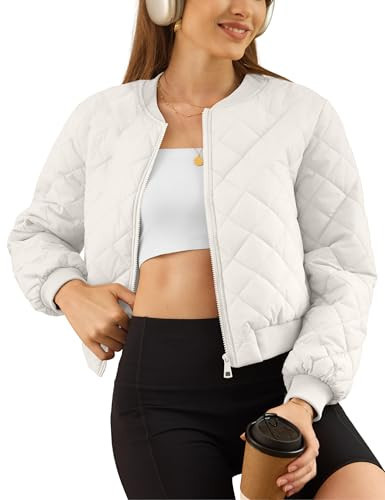 Sielebay Women's Bomber Jacket Fashion Quilted Casual Lightweight Jakcets Zip up Outerwear Jacket with Pockets | Amazon (US)