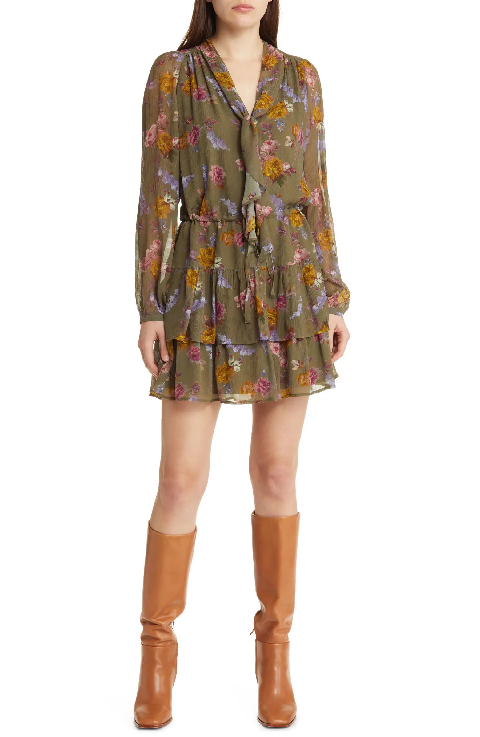 PAIGE Elynne Floral Long Sleeve Silk Chiffon Dress | Nordstrom | Nordstrom