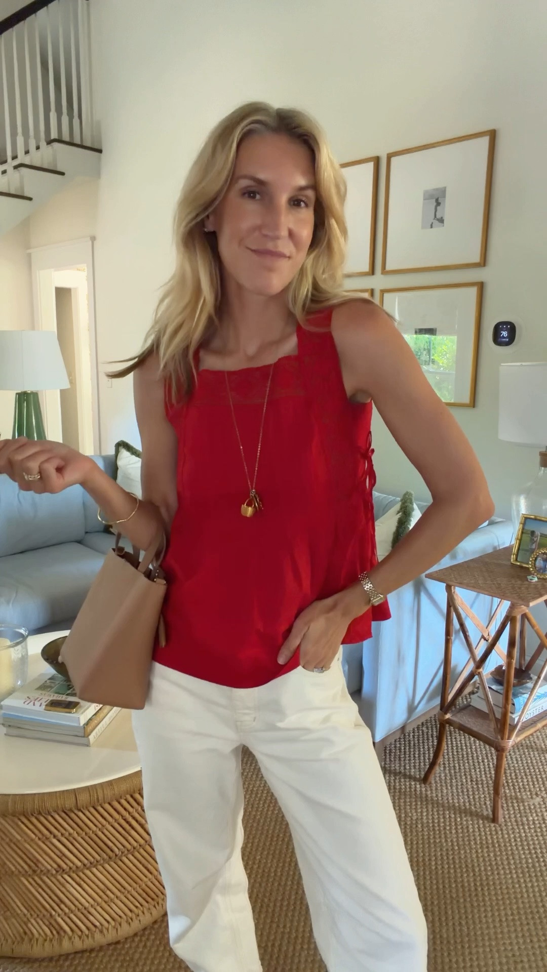 Simple summer outfit - wearing xs in top, denim runs roomy