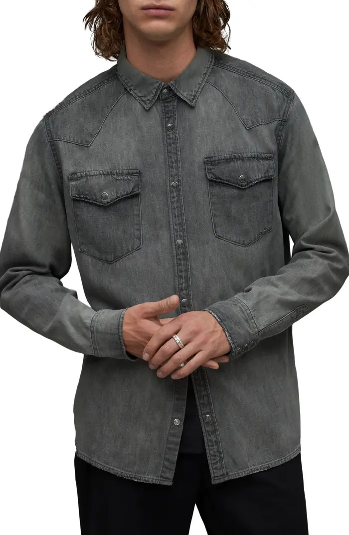 AllSaints Orbit Snap Front Chambray Shirt | Nordstrom | Nordstrom