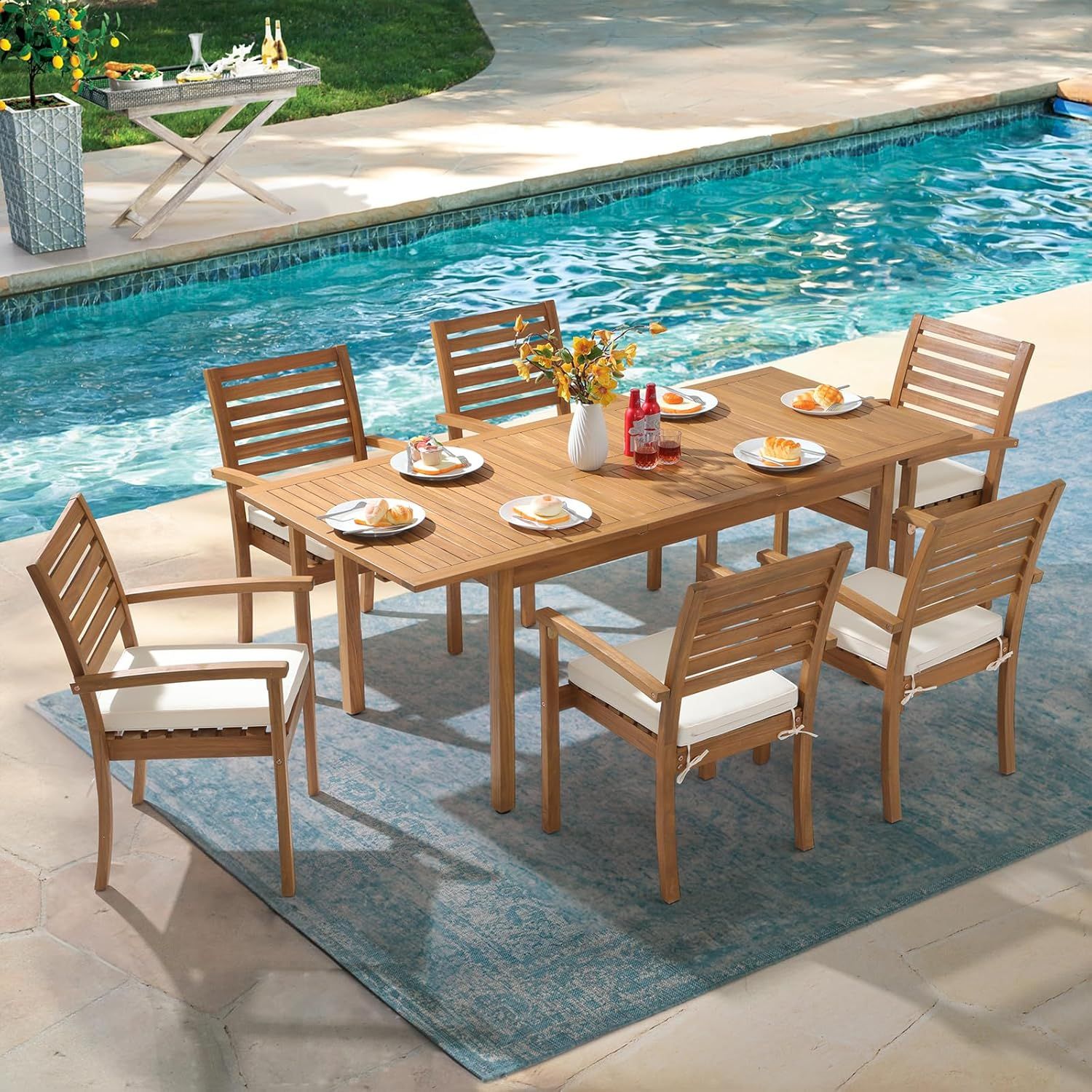 OC Orange-Casual 7 Piece Patio Dining Set, Outdoor Acacia Wood Furniture Set, Extendable Rectangu... | Amazon (US)