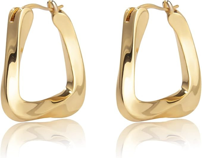Twist Hoop Earrings, 18K Gold Plated Small Thick Chunky Irregular Hoop Earrings for Women, Size: ... | Amazon (US)