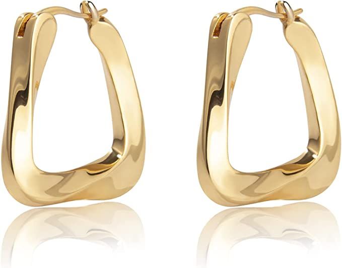 Twist Hoop Earrings, 18K Gold Plated Small Thick Chunky Irregular Hoop Earrings for Women, Size: ... | Amazon (US)