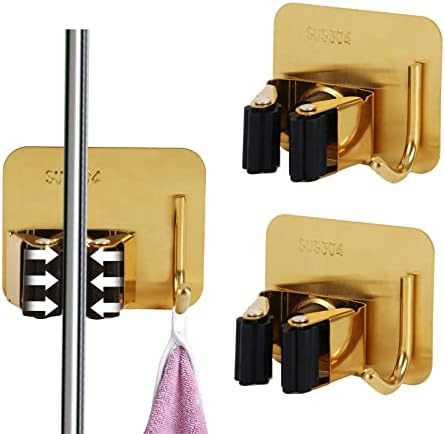 Mop and Broom Organizer Wall Hanging No Drill,Metal Utility Tool Hangers Wall Mountable,Garage Cl... | Amazon (US)