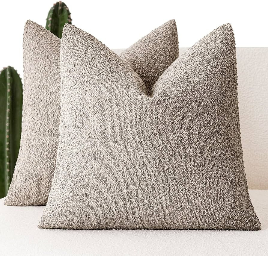 Foindtower Set of 2, Decorative Textured Boucle Throw Pillow Covers Accent Solid Pillow Cases Neu... | Amazon (US)