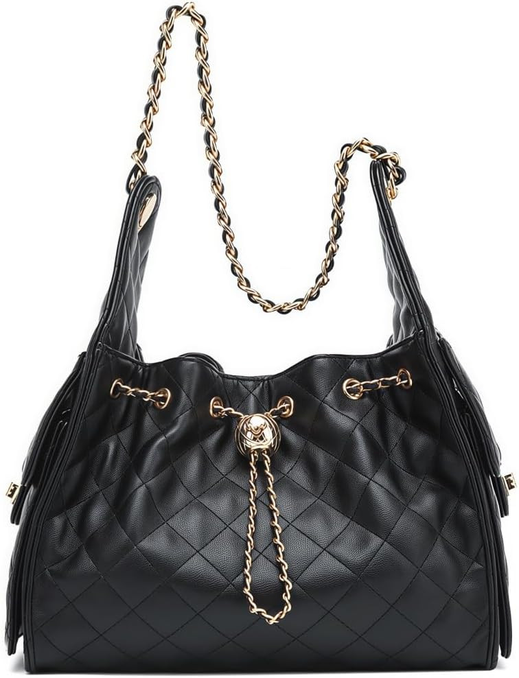 Women’s Classic Quilted Shoulder Bags Chain Strap Handbags Suede Tote Crumpled Purse Slouchy Hobo Bag | Amazon (US)