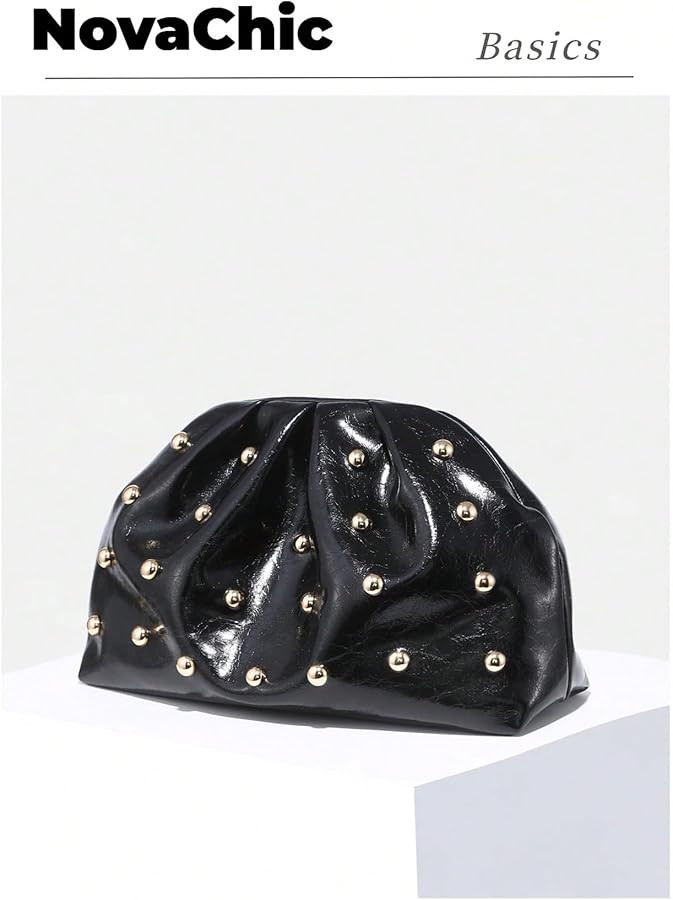 QWINEE Women's Elegant Studded Clutch Bag Magnet Ruched Bags Retro Vintage Evening Handbag | Amazon (US)