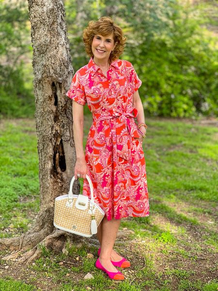 50 % off!!
Love this classic shirtdress! So ladylike!  Perfect silhouette in a cool, crisp cotton poplin. Short sleeves, button front closures and a flattering lie waist. I paired it with cap toe ballet flats and a great rattan handbag!

#LTKSaleAlert #LTKStyleTip #LTKSeasonal