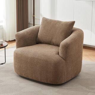 Nestfair Dark Brown 360° Boucle Fabric Swivel Chair Sofa with a Throw Pillow CSOF8552D - The Hom... | The Home Depot