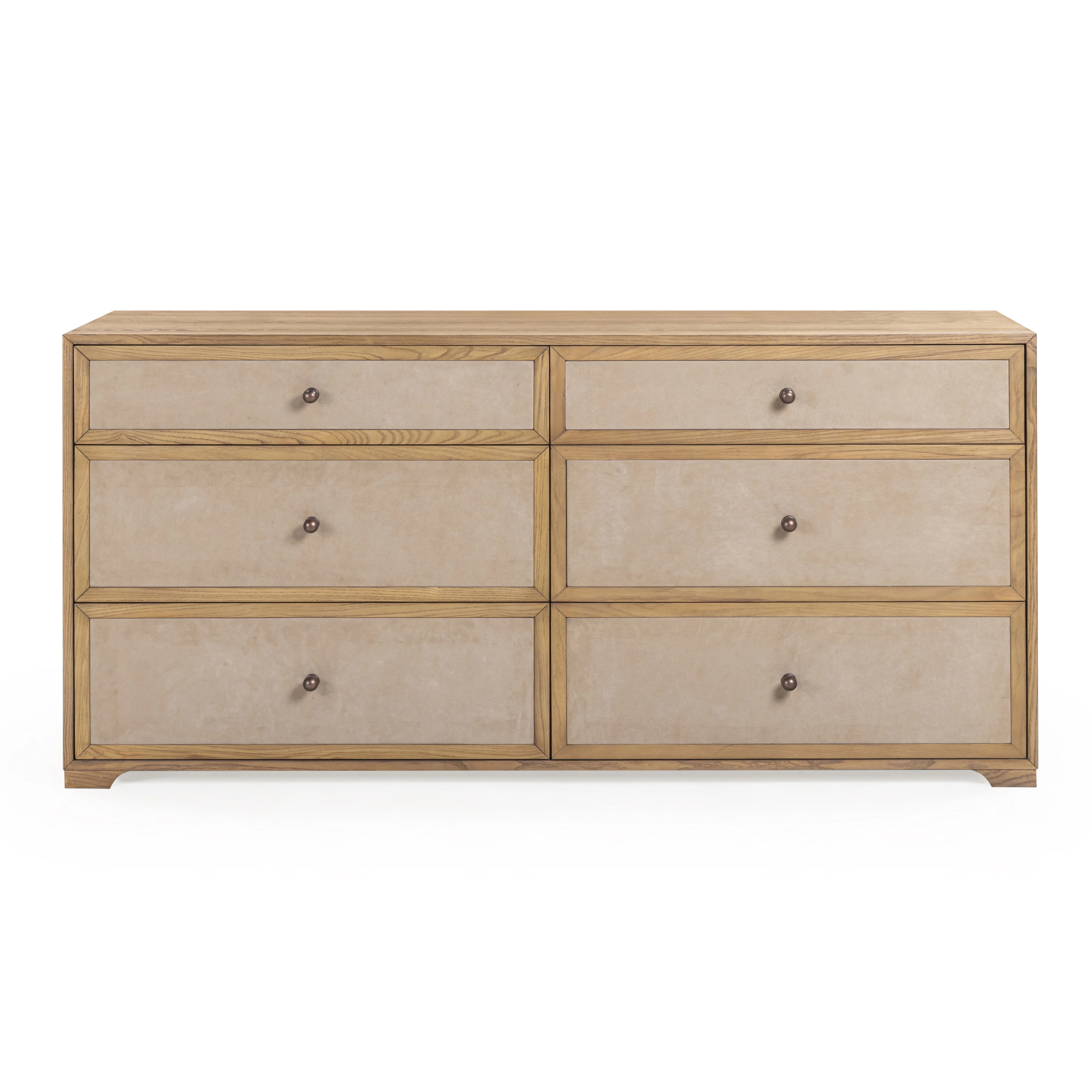 Laurentis 64" Light Taupe Suede and Wood 6-Drawer Dresser | TOV Furniture