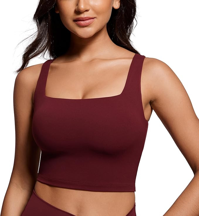 CRZ YOGA Butterluxe Womens Square Neck Longline Sports Bra - Workout Crop Tank Tops Padded with B... | Amazon (US)