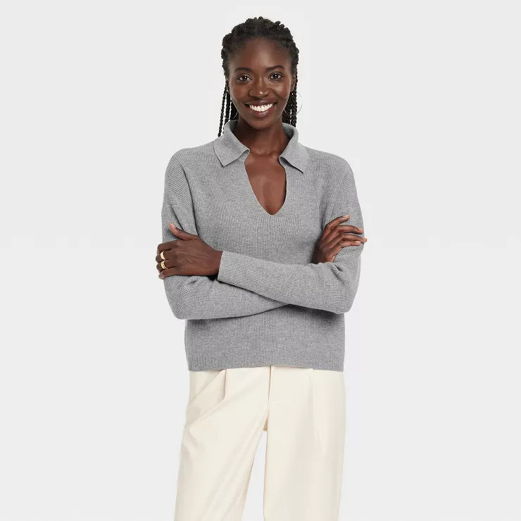Women's Collared Polo Ribbed Pullover Sweater - A New Day™ | Target