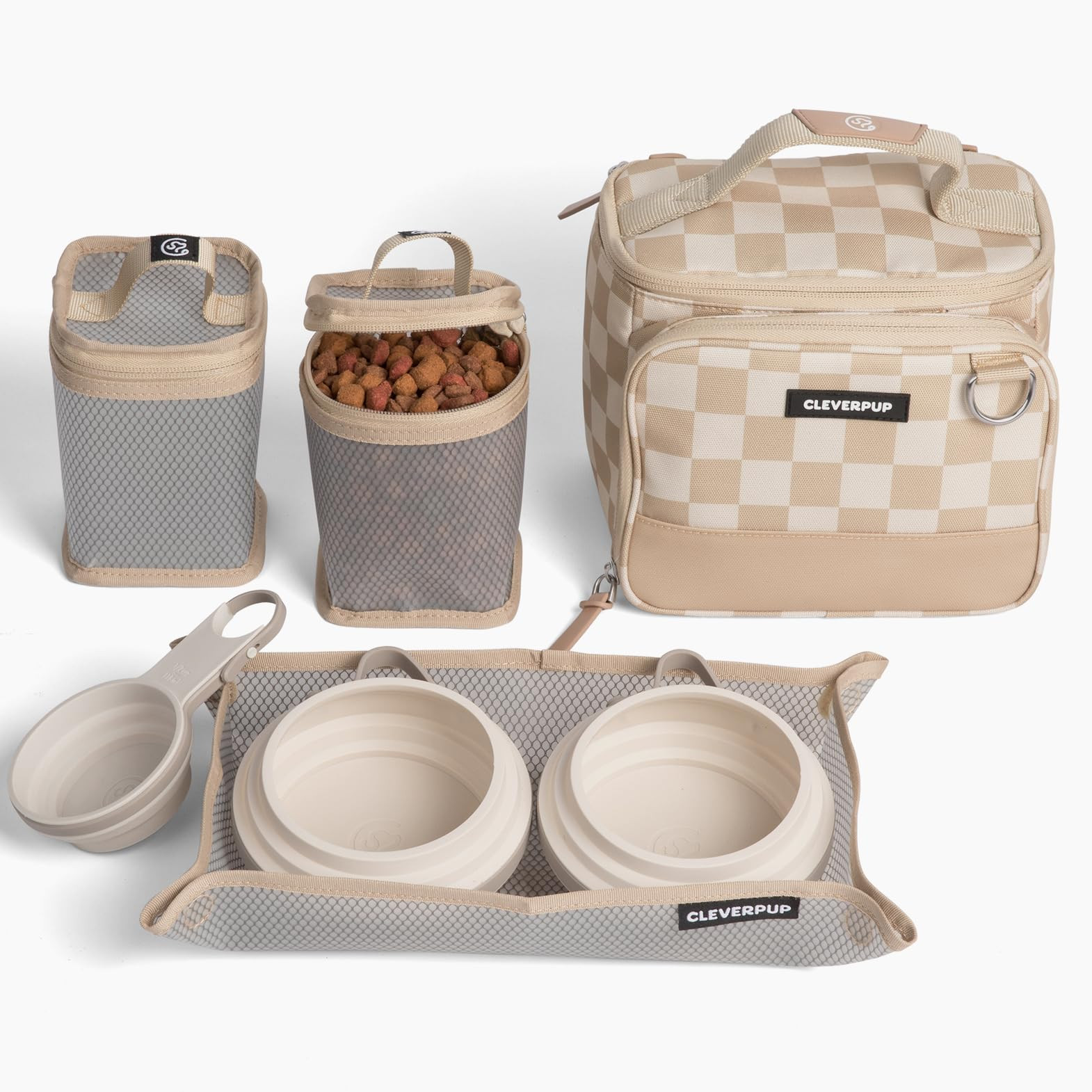 Small 7-Piece Bistro Box Dog Food Travel Kit, 6-Cup Kibble Storage, 2 Silicone Bowls, Mat & Scoop... | Amazon (US)