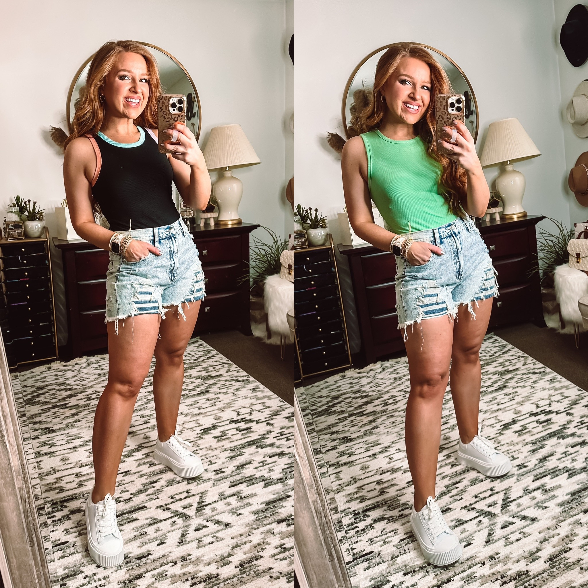 Size medium tank bodysuits from pink lily

Size large distressed acid wash denim shorts  

Code: March20 



#LTKunder50 #LTKstyletip #LTKSeasonal