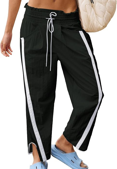 SeeLuNa Casual Wide Leg Pants Woman Drawstring Elastic Waist High Rise Strip Flowy Long Lounge Tr... | Amazon (US)