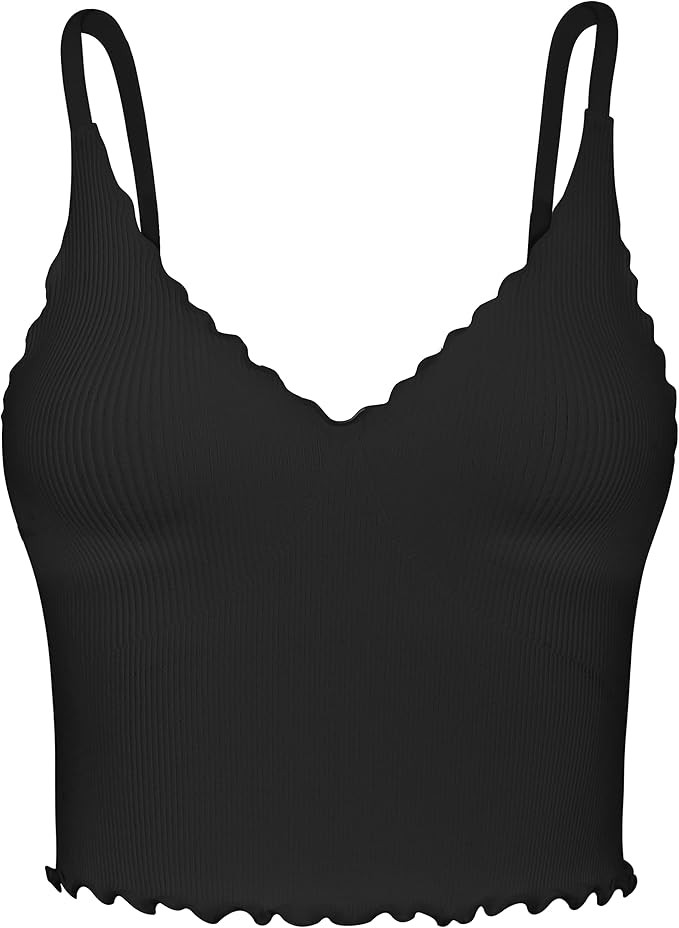 Sunzel Tank Top for Women, V Neck Seamless Ribbed Crop Camisole with Ruffles | Amazon (US)