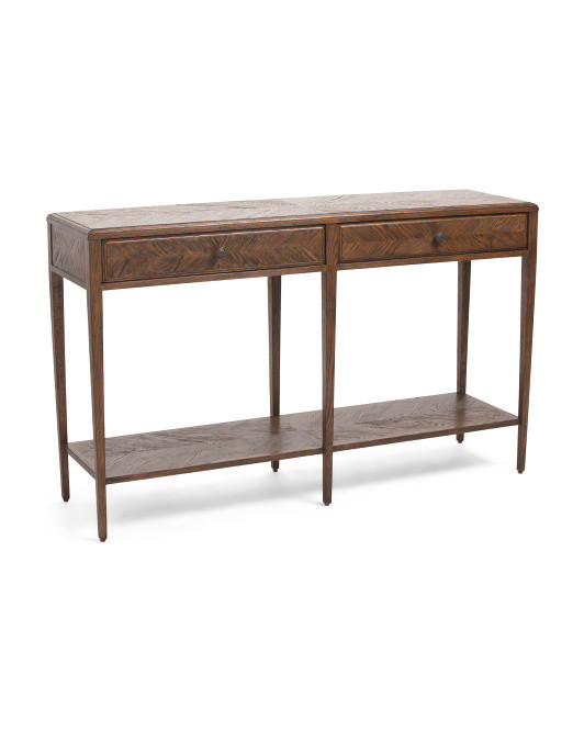 56.5x16x34 Oak Wood Two Frieze Drawers Nova Console Table | TJ Maxx