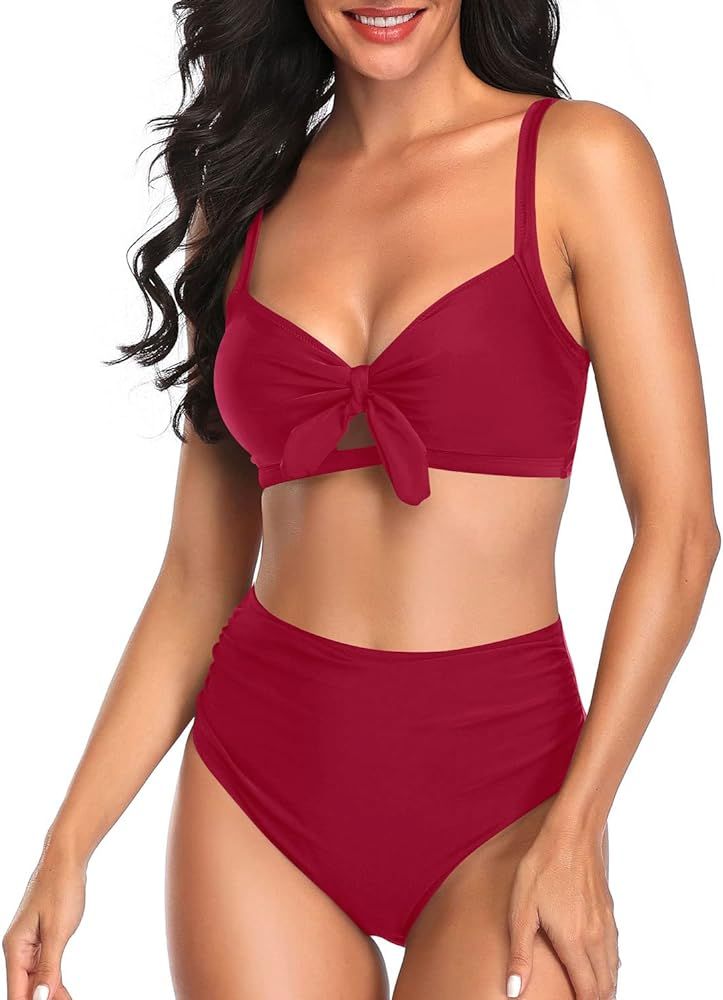 Tempt Me Women Two Piece Swimsuits High Waisted Bikini Set Tummy Control Ruched Tie Knot Bathing ... | Amazon (CA)