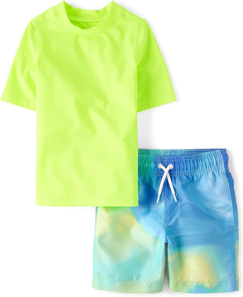 The Children's Place Boys' Short Sleeve Rashguard and Swim Trunk, 2-piece Set | Amazon (US)