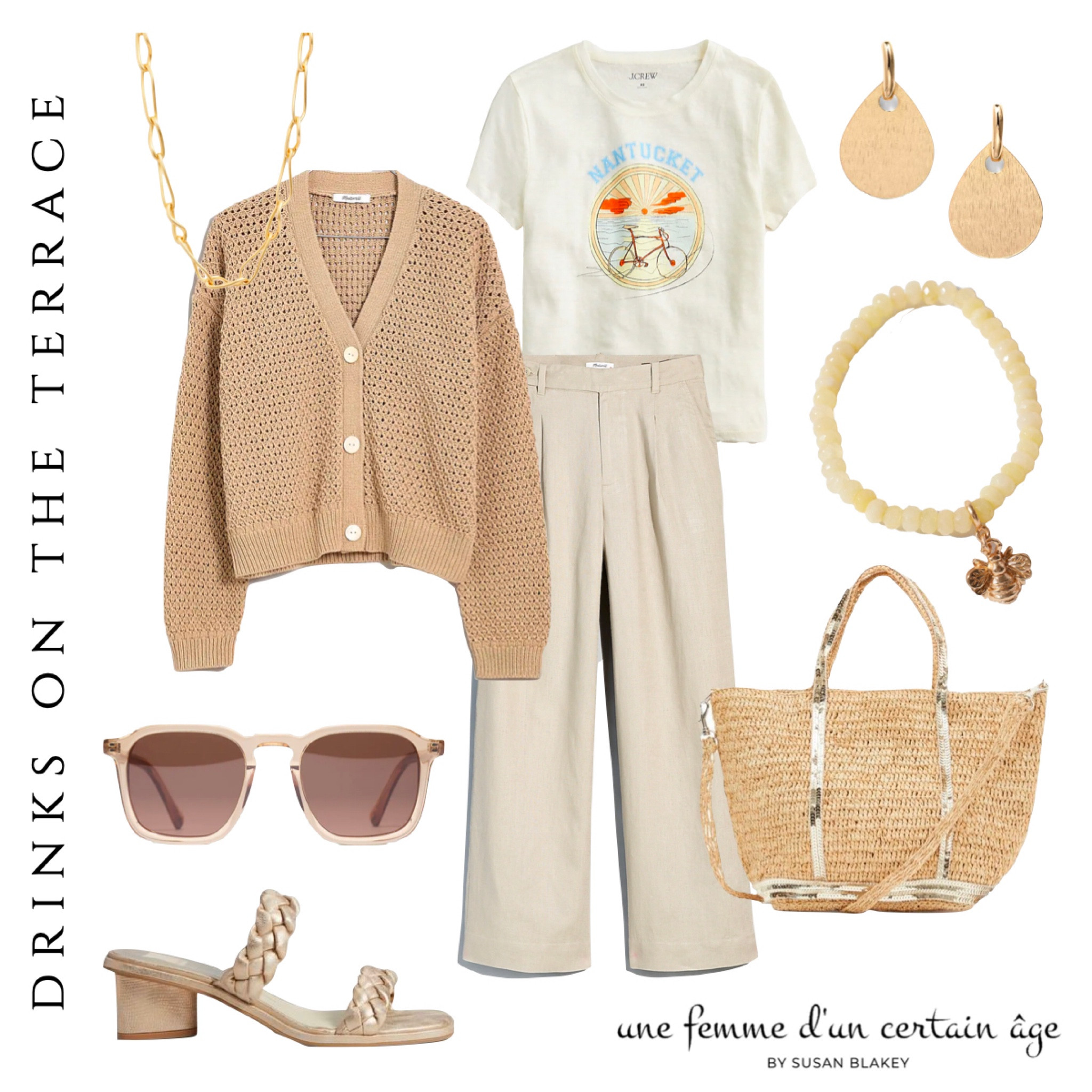 Casual outfit idea for brunch or drinks with friends. Graphic tee outfit with linen trousers, heeled sandals, raffia tote   

#LTKSeasonal #LTKstyletip #LTKitbag