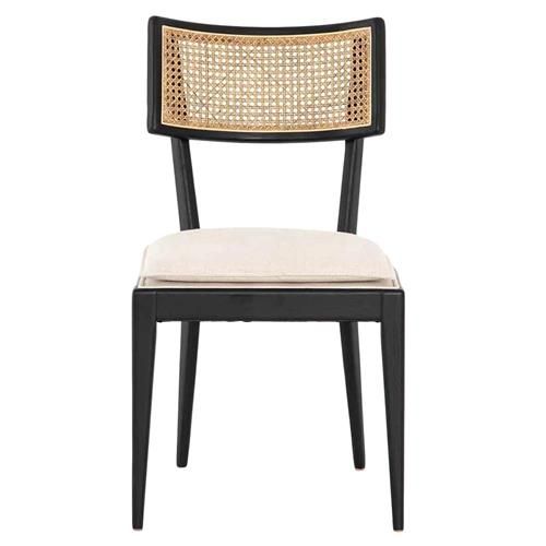 Tina Modern White Performance Upholstered Seat Black Cane Dining Chair | Kathy Kuo Home