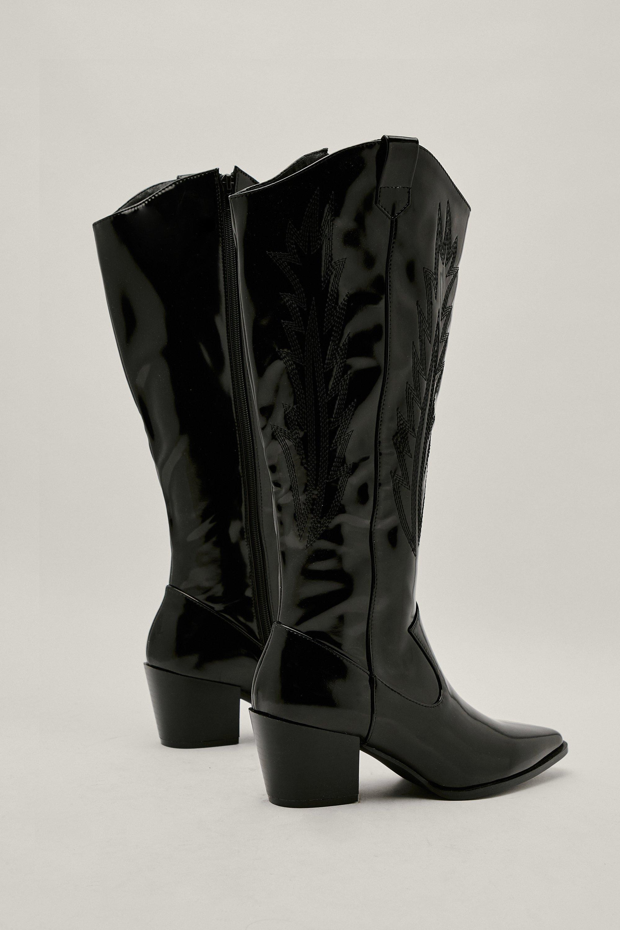 Faux Leather Knee High Cowboy Boots | Nasty Gal (US)