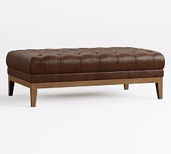 Edgewood Tufted Leather Ottoman | Pottery Barn (US)