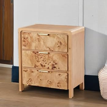 COZAYH Burl Finish 3 Drawer Nightstand, Wood Rustic Farmhouse Dresser, Vintage Accent Storage Bed... | Amazon (US)