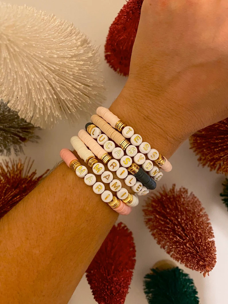Heishi Bracelet | Polymer Clay Disc Bracelet | Stack Bracelet | Custom Name Bracelet| Name Bracel... | Etsy (US)