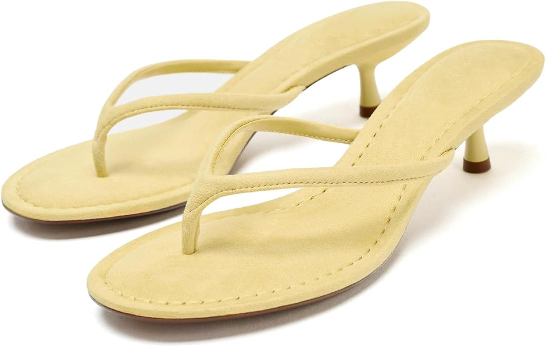 Suede Flip Flops for Women Open Round Toe Thong Heeled Sandals Low Kitten Heels Comfortable Summe... | Amazon (US)