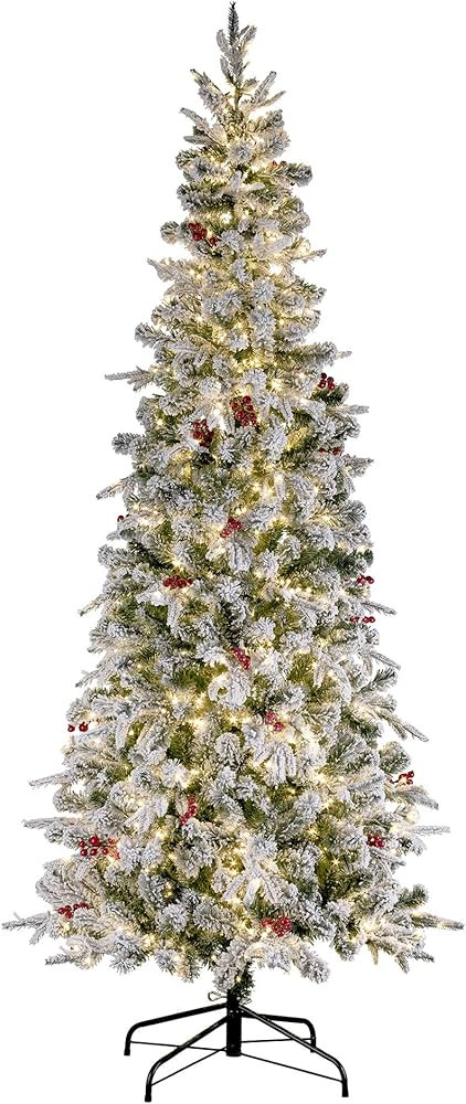 Haute Decor Lexington Artificial Flocked Fir Slim Christmas Tree (7-Foot) | Amazon (US)