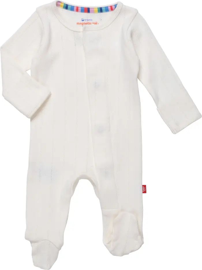 Love Lines Pointelle Magnetic Organic Cotton Footie | Nordstrom