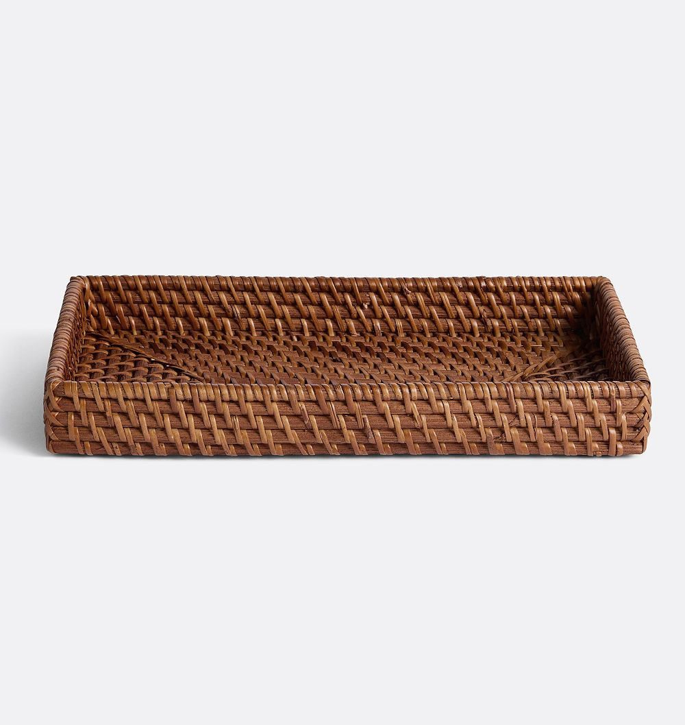 Rinna Rattan Rectangle Tray, 12-1/5""L x 6-1/2""W x 1-1/2""H - Dark Brown | Rejuvenation