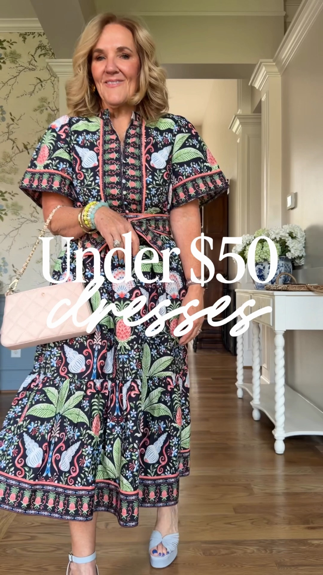 I love these pretty Belk dresses. 
The black is only available in petite. I’m
5’3 and it will def work for others a few inches shorter or taller. Wearing a medium petite 
Second dress size medium 
Third dress medium but this print is getting limited. Available in a gorgeous pink print. 
Blue platforms true to size 
20% off my bracelets code NANETTE20
10% off my Eric javits tote code NANETTE 

Perfect for showers and patio dinners. Church and weddings  

#LTKOver40 #LTKPetite #LTKWedding