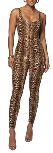 Xuan2Xuan3 Leopard Print One Piece Jumpsuits for Women Sexy Sleeveless Bodycon Rompers Workout Full Bodysuit Unitard Catsuit | Amazon (US)