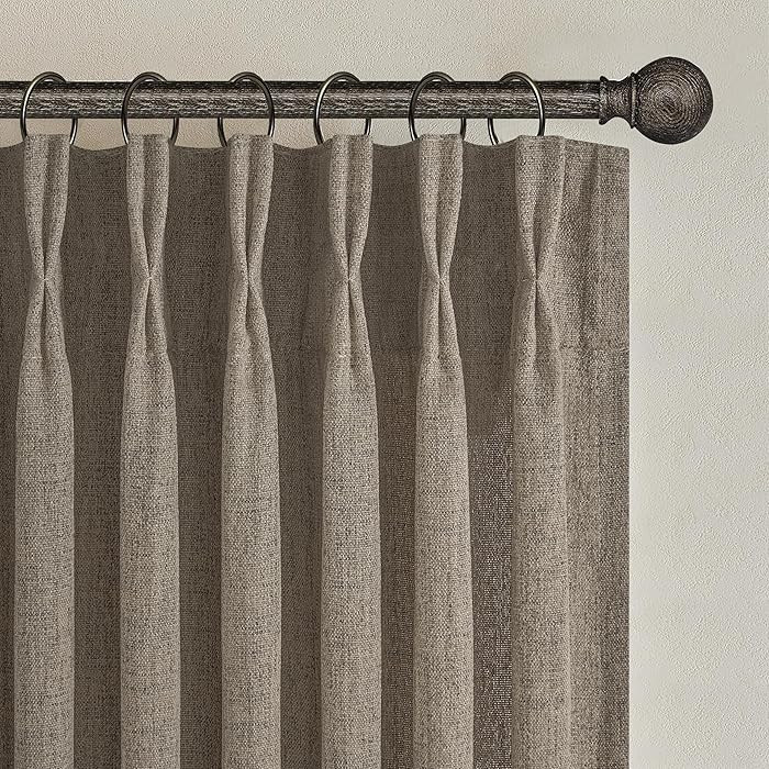 Pinch Pleated Farmhouse Burlap 90 Inch Curtains for Bedroom 2 Panels Set, Natural Linen Blend Cou... | Amazon (US)