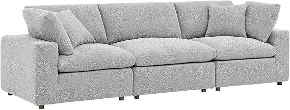 Modway Commix Down-Filled Overstuffed Boucle Fabric 3-Seater Sofa in Light Gray | Amazon (US)