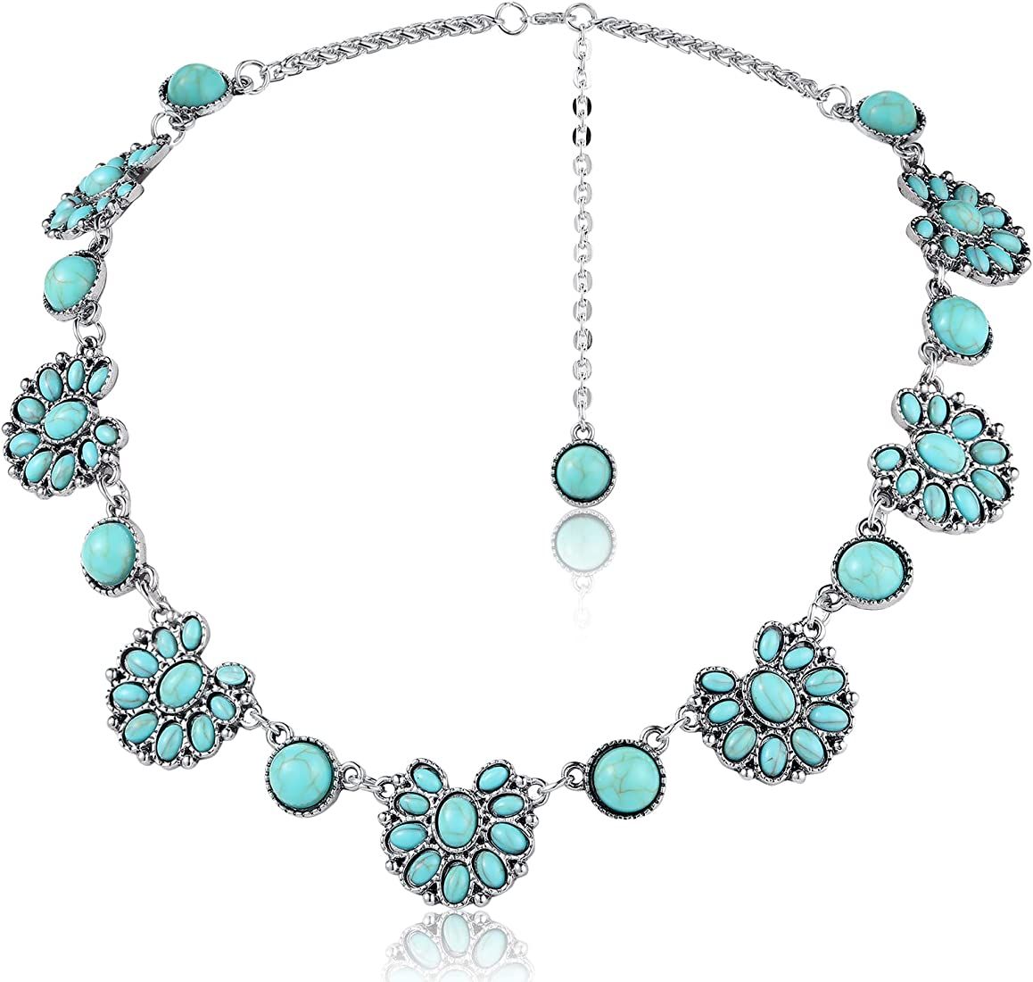 Turquoise Collar Necklace Long Necklaces for Women Western Jewelry Silver Boho Necklace Pendant C... | Amazon (US)