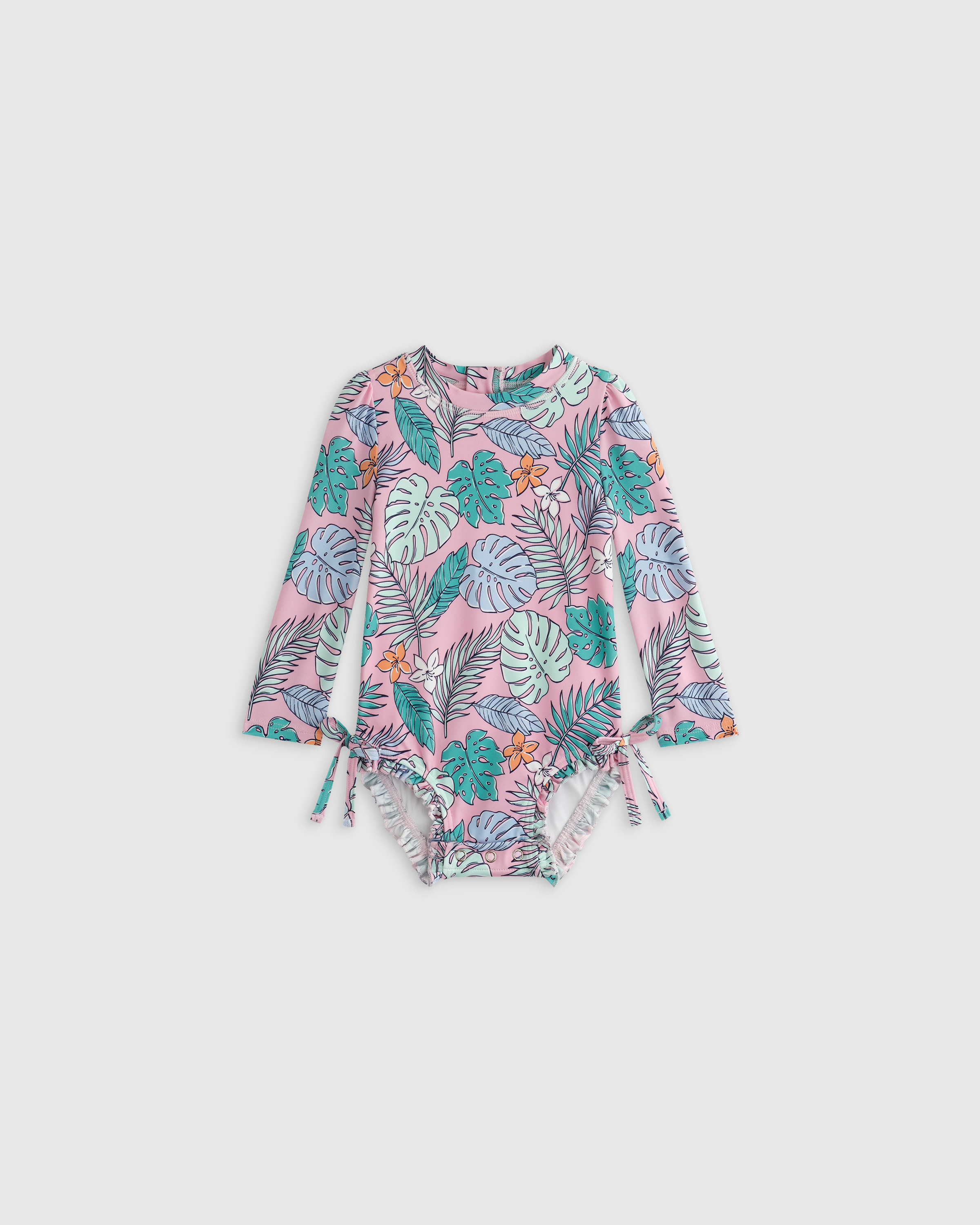 Quince | Long Sleeve Tie One-Piece Swimsuit in Palms, Size 3-6M, Recycled nylon/polyester/spandex | Quince